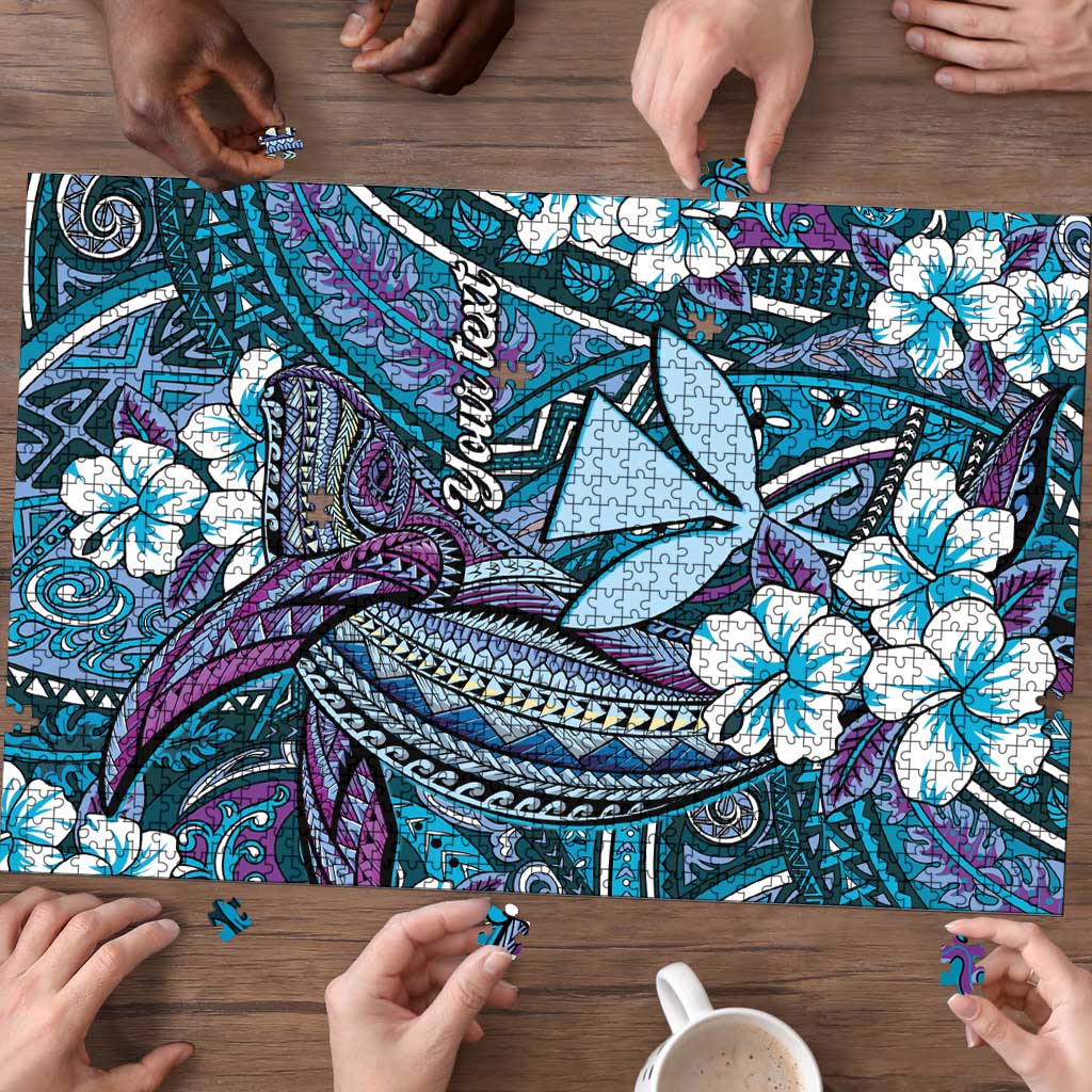 Personalised Hawaii Tribal Humpback Whale Puzzle Polu Hibiscus Seamless Pattern