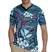 Personalised Hawaii Tribal Humpback Whale Rugby Jersey Polu Hibiscus Seamless Pattern