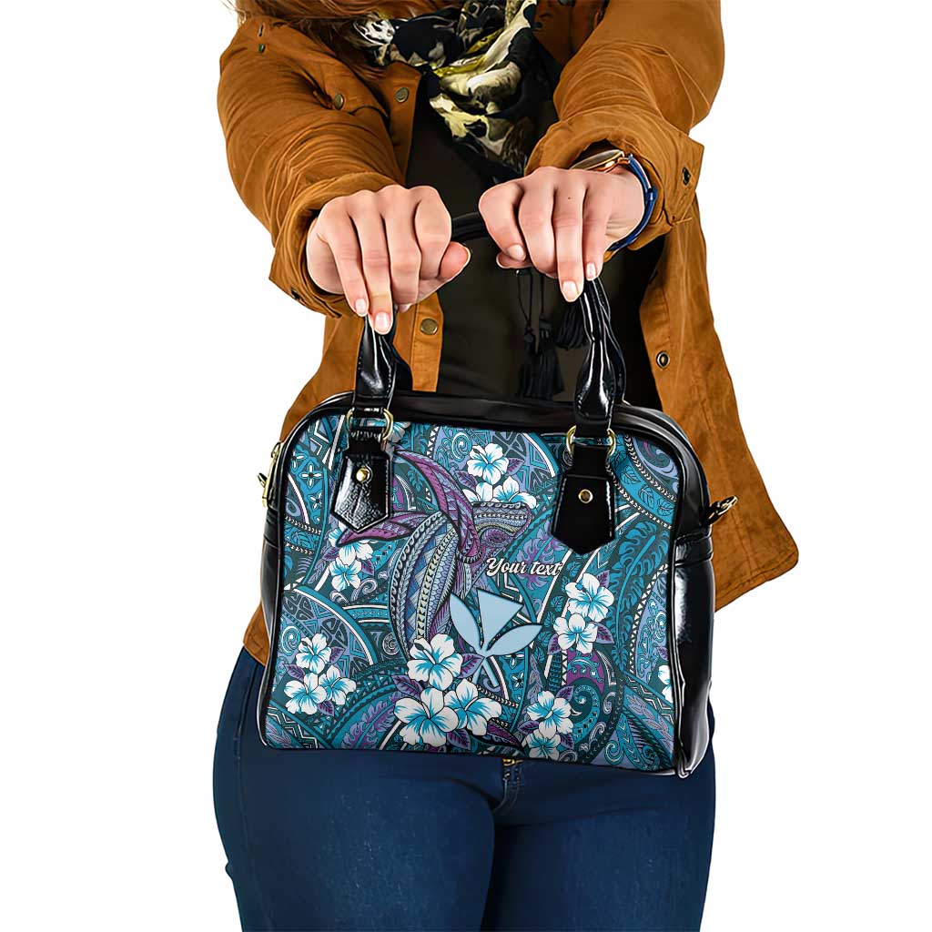 Personalised Hawaii Tribal Humpback Whale Shoulder Handbag Polu Hibiscus Seamless Pattern