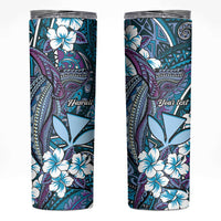 Personalised Hawaii Tribal Humpback Whale Skinny Tumbler Polu Hibiscus Seamless Pattern