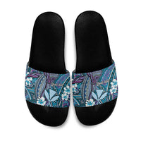 Personalised Hawaii Tribal Humpback Whale Slide Sandals Polu Hibiscus Seamless Pattern