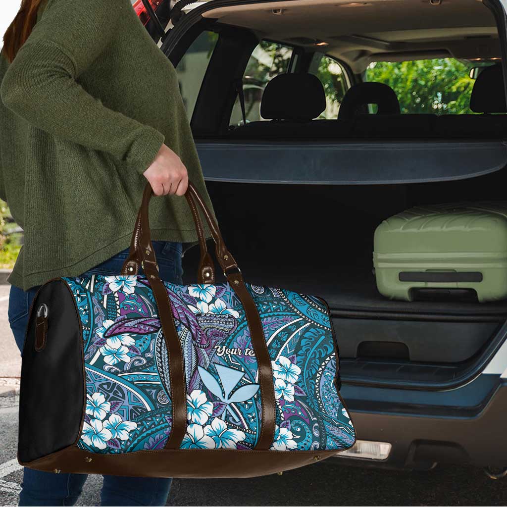 Personalised Hawaii Tribal Humpback Whale Travel Bag Polu Hibiscus Seamless Pattern