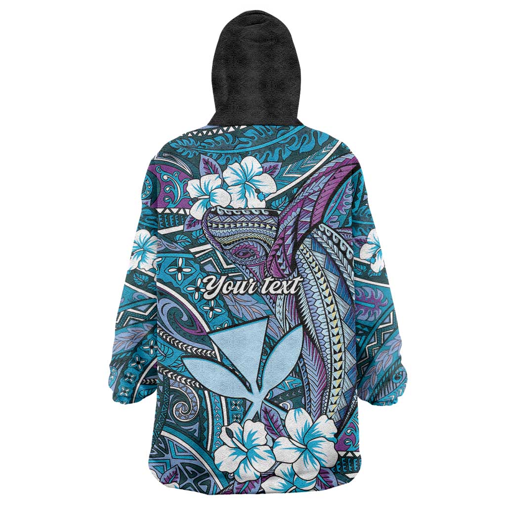Personalised Hawaii Tribal Humpback Whale Wearable Blanket Hoodie Polu Hibiscus Seamless Pattern