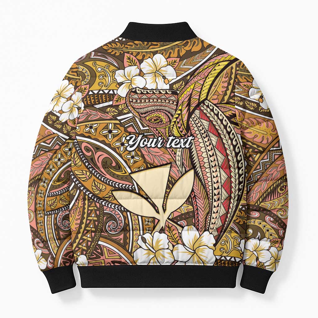 Personalised Hawaii Tribal Humpback Whale Bomber Puffer Jacket Melemele Hibiscus Seamless Pattern