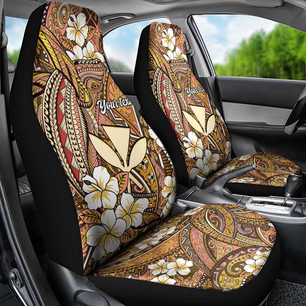 Personalised Hawaii Tribal Humpback Whale Car Seat Cover Melemele Hibiscus Seamless Pattern
