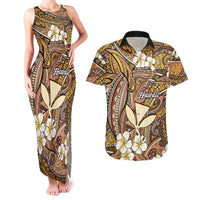 Personalised Hawaii Tribal Humpback Whale Couples Matching Tank Maxi Dress and Hawaiian Shirt Melemele Hibiscus Seamless Pattern