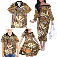Personalised Hawaii Tribal Humpback Whale Family Matching Off The Shoulder Long Sleeve Dress and Hawaiian Shirt Melemele Hibiscus Seamless Pattern LT9 - Polynesian Pride