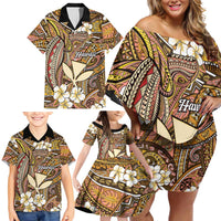 Personalised Hawaii Tribal Humpback Whale Family Matching Off Shoulder Short Dress and Hawaiian Shirt Melemele Hibiscus Seamless Pattern LT9 - Polynesian Pride
