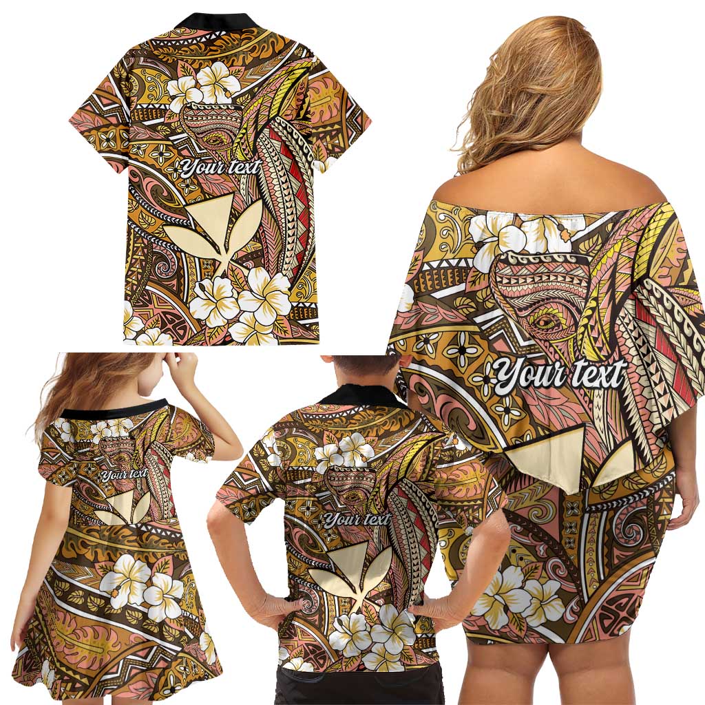 Personalised Hawaii Tribal Humpback Whale Family Matching Off Shoulder Short Dress and Hawaiian Shirt Melemele Hibiscus Seamless Pattern LT9 - Polynesian Pride