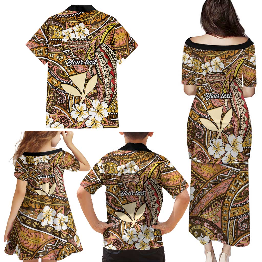 Personalised Hawaii Tribal Humpback Whale Family Matching Puletasi and Hawaiian Shirt Melemele Hibiscus Seamless Pattern