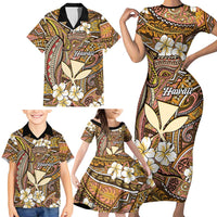 Personalised Hawaii Tribal Humpback Whale Family Matching Short Sleeve Bodycon Dress and Hawaiian Shirt Melemele Hibiscus Seamless Pattern LT9 - Polynesian Pride
