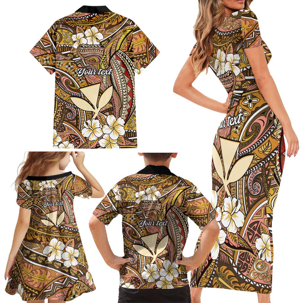 Personalised Hawaii Tribal Humpback Whale Family Matching Short Sleeve Bodycon Dress and Hawaiian Shirt Melemele Hibiscus Seamless Pattern LT9 - Polynesian Pride