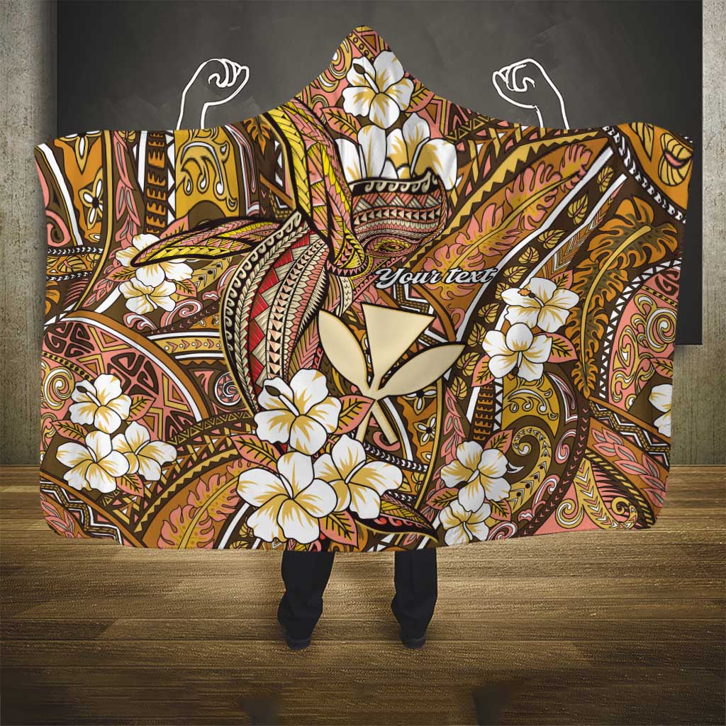 Personalised Hawaii Tribal Humpback Whale Hooded Blanket Melemele Hibiscus Seamless Pattern