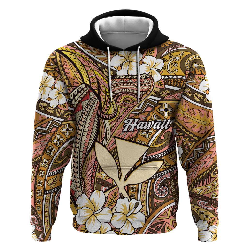 Personalised Hawaii Tribal Humpback Whale Hoodie Melemele Hibiscus Seamless Pattern