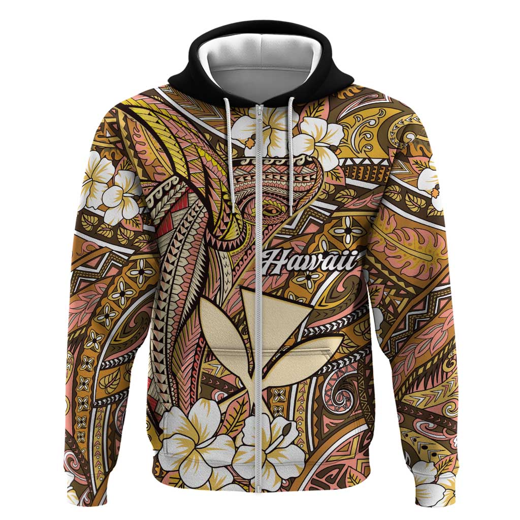 Personalised Hawaii Tribal Humpback Whale Hoodie Melemele Hibiscus Seamless Pattern