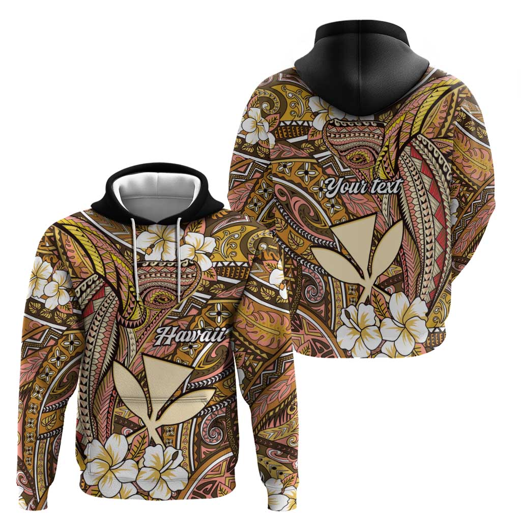 Personalised Hawaii Tribal Humpback Whale Hoodie Melemele Hibiscus Seamless Pattern