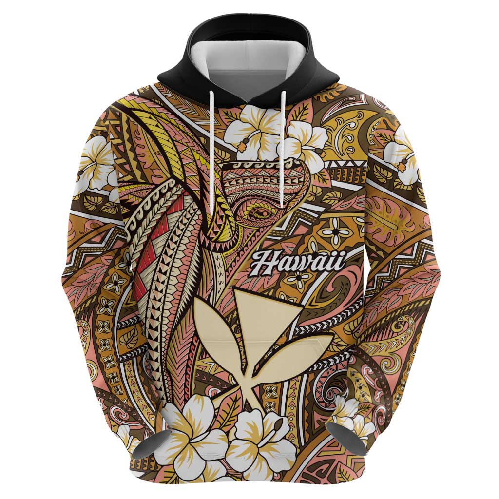 Personalised Hawaii Tribal Humpback Whale Hoodie Melemele Hibiscus Seamless Pattern