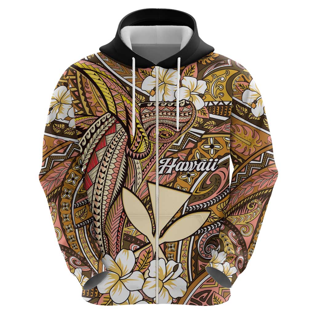 Personalised Hawaii Tribal Humpback Whale Hoodie Melemele Hibiscus Seamless Pattern