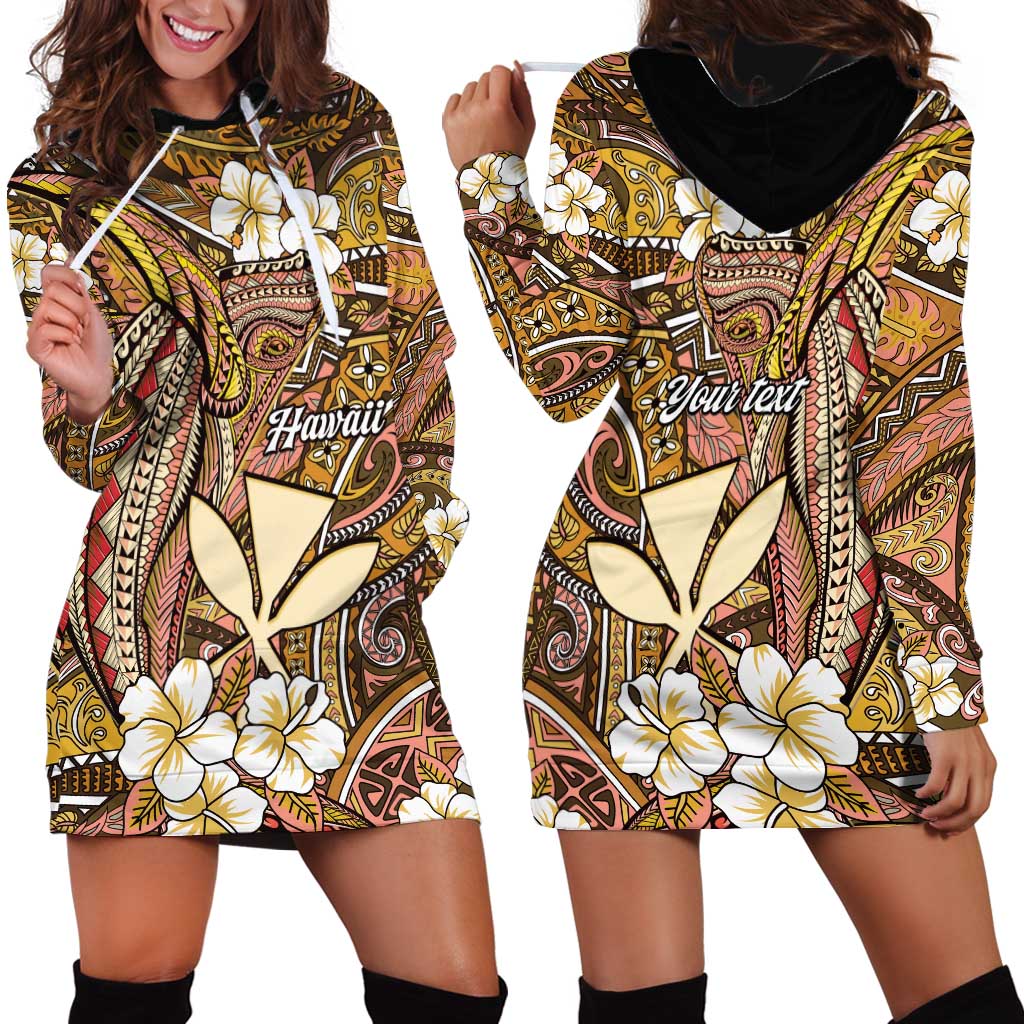 Personalised Hawaii Tribal Humpback Whale Hoodie Dress Melemele Hibiscus Seamless Pattern