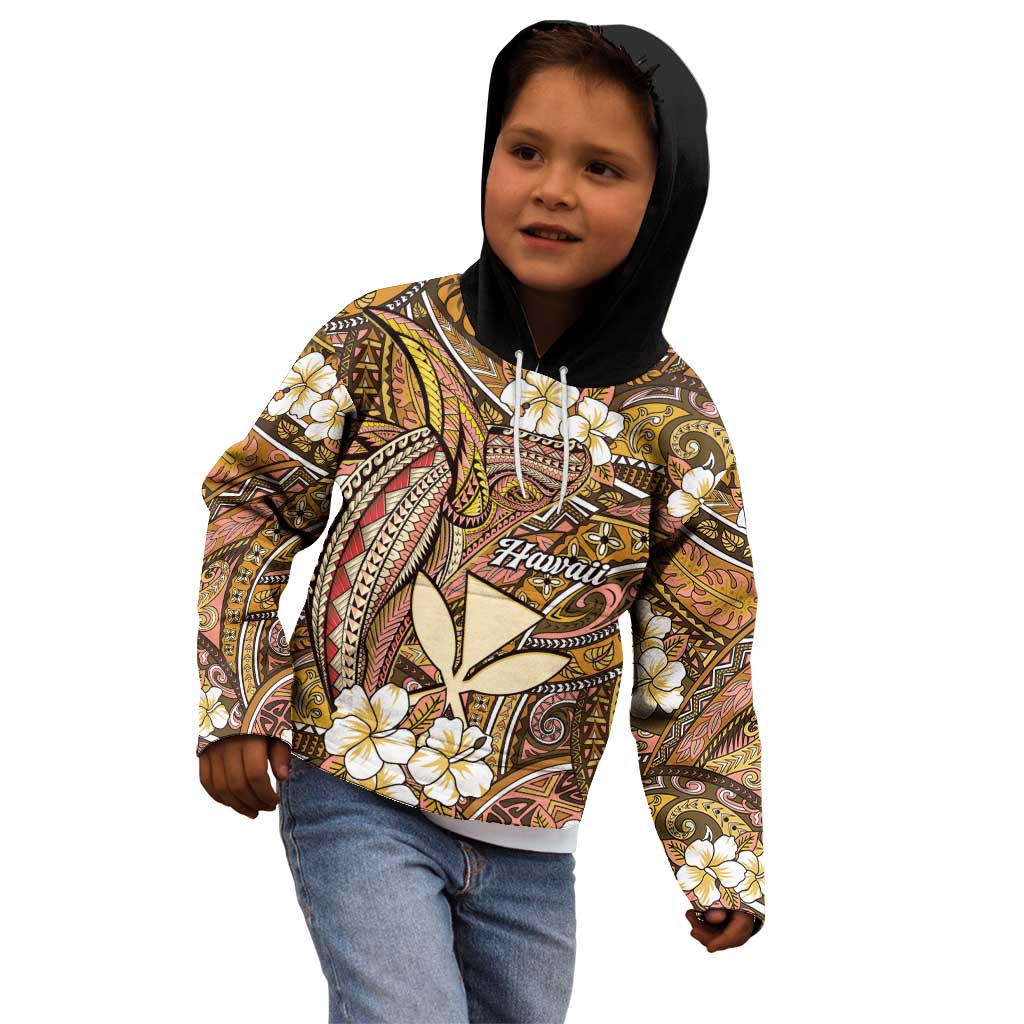 Personalised Hawaii Tribal Humpback Whale Kid Hoodie Melemele Hibiscus Seamless Pattern