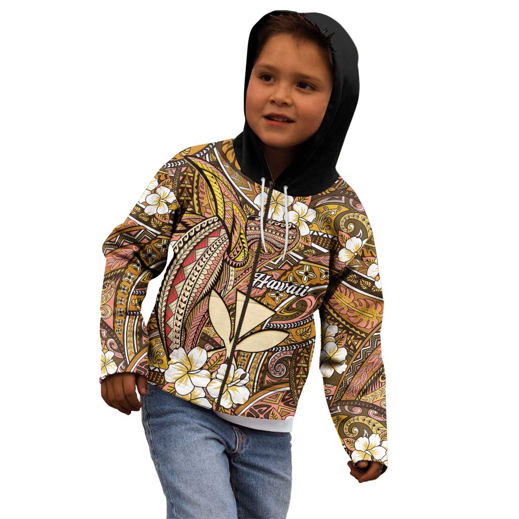 Personalised Hawaii Tribal Humpback Whale Kid Hoodie Melemele Hibiscus Seamless Pattern