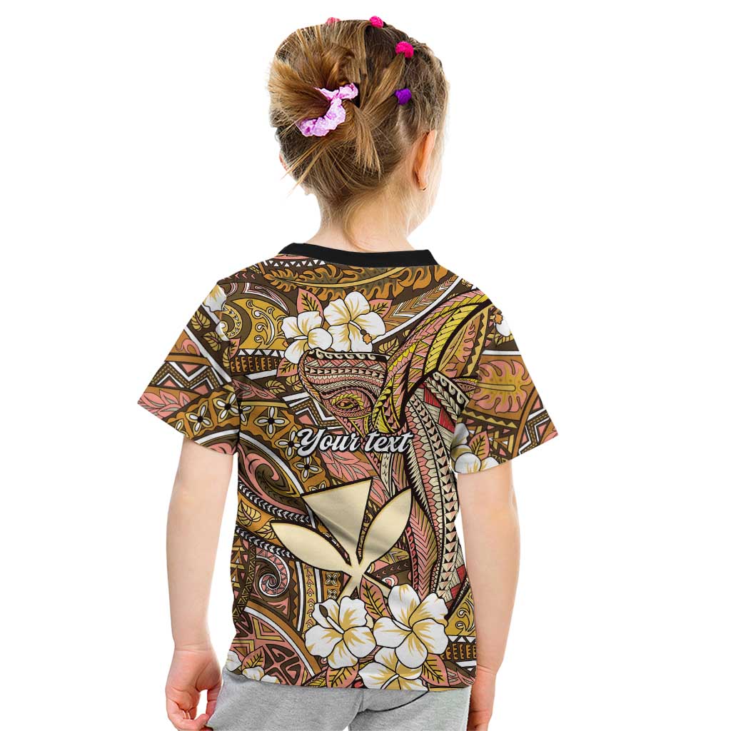 Personalised Hawaii Tribal Humpback Whale Kid T Shirt Melemele Hibiscus Seamless Pattern