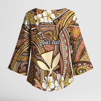 Personalised Hawaii Tribal Humpback Whale Kimono Sleeve Blouse Melemele Hibiscus Seamless Pattern