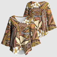 Personalised Hawaii Tribal Humpback Whale Kimono Sleeve Blouse Melemele Hibiscus Seamless Pattern