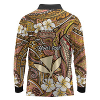 Personalised Hawaii Tribal Humpback Whale Long Sleeve Polo Shirt Melemele Hibiscus Seamless Pattern