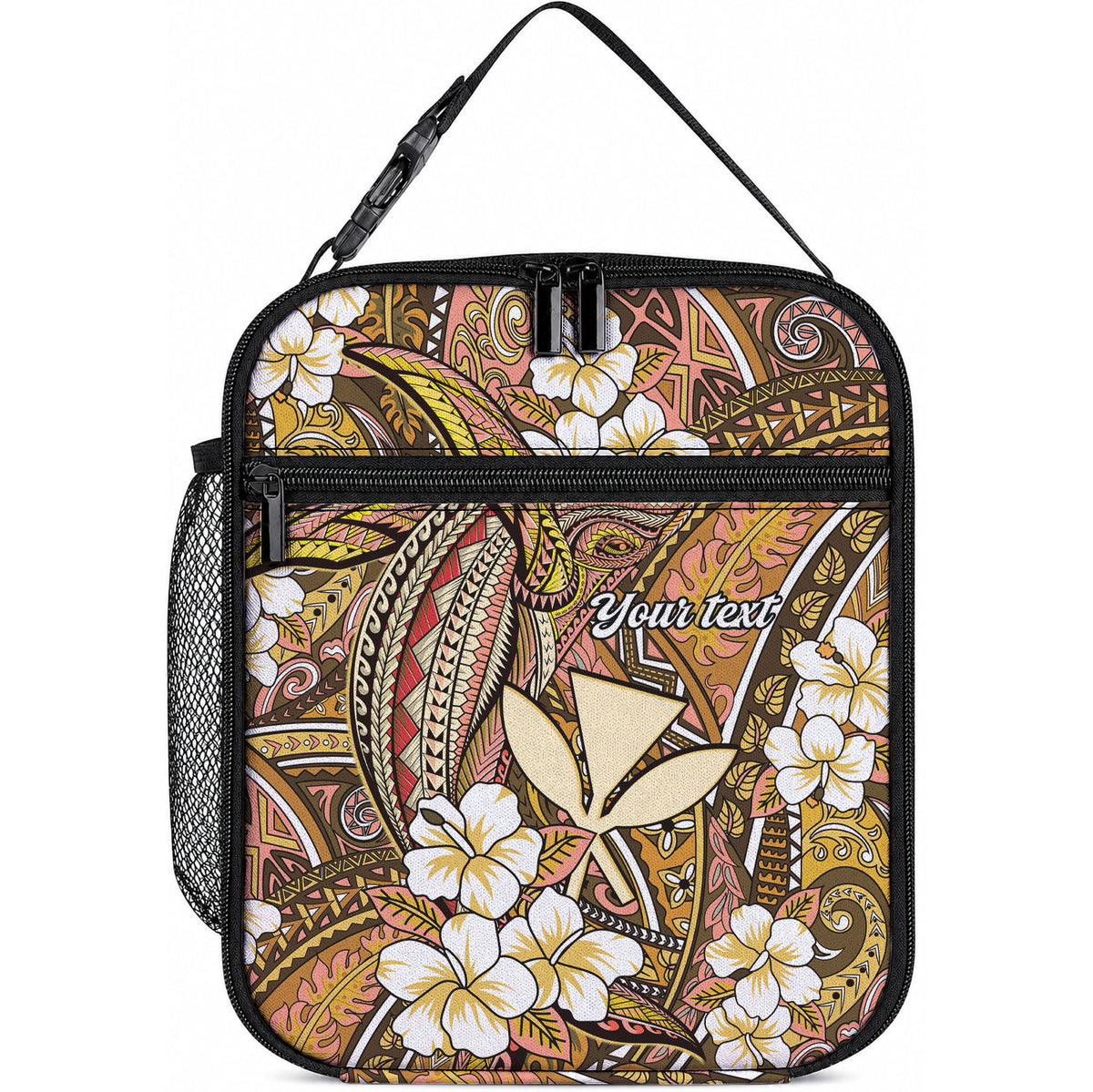 Personalised Hawaii Tribal Humpback Whale Lunch Bag Melemele Hibiscus Seamless Pattern LT9 10.2 × 8.3 × 4.3 inch Blue - Polynesian Pride
