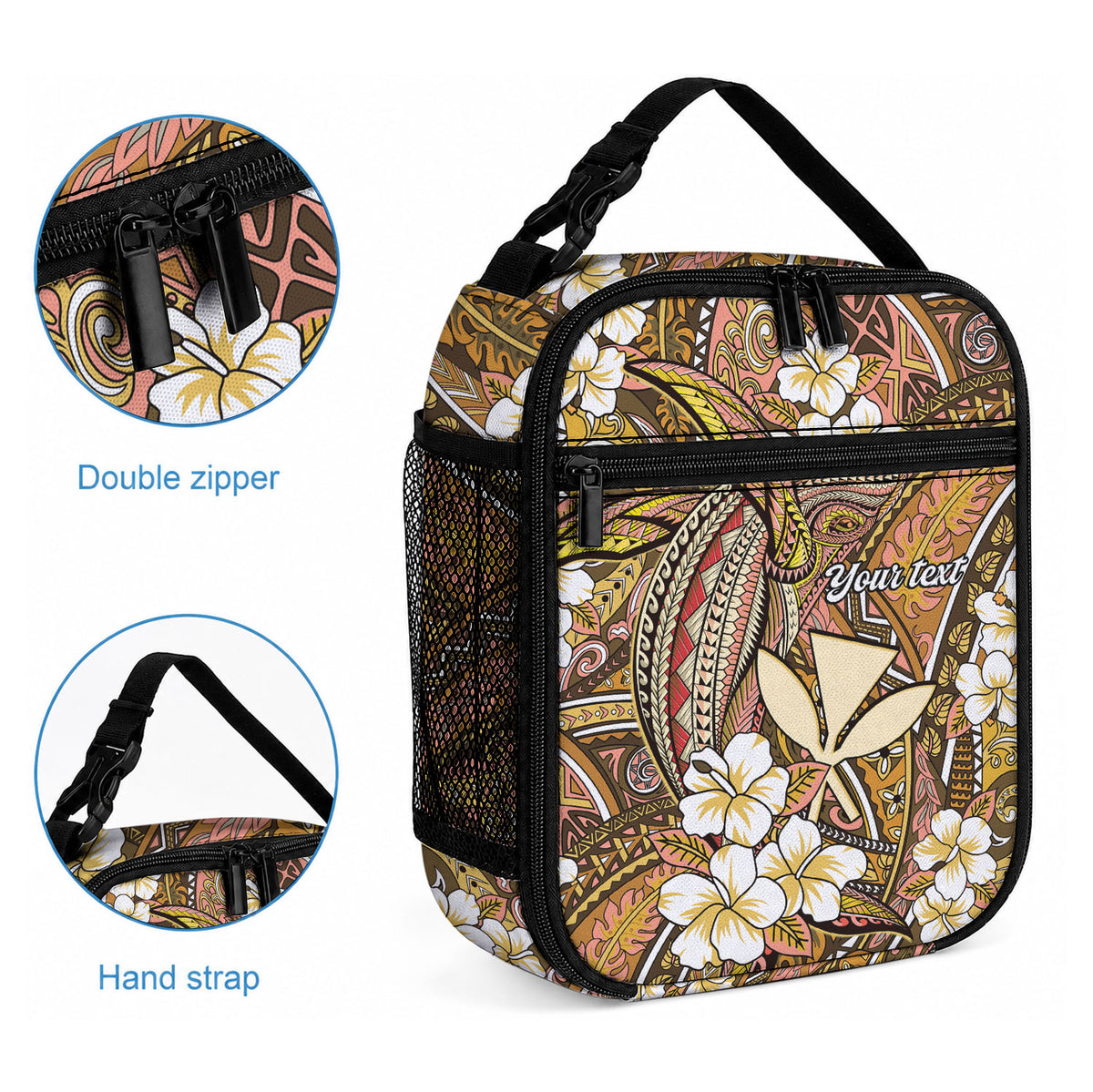 Personalised Hawaii Tribal Humpback Whale Lunch Bag Melemele Hibiscus Seamless Pattern LT9 - Polynesian Pride