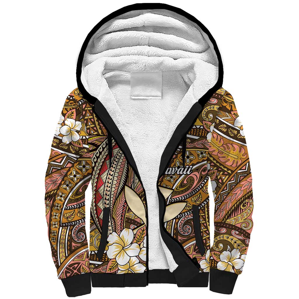 Personalised Hawaii Tribal Humpback Whale Sherpa Hoodie Melemele Hibiscus Seamless Pattern