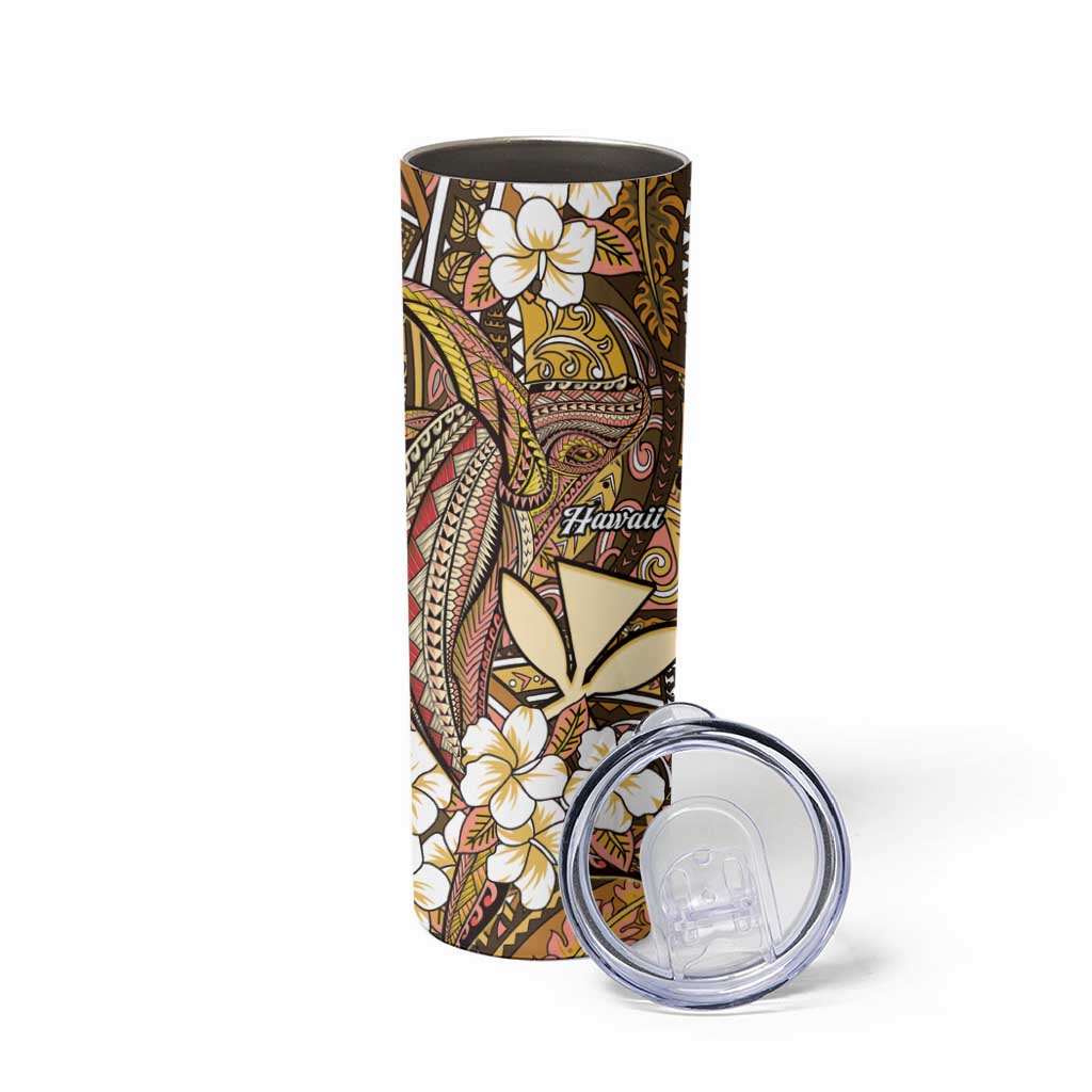 Personalised Hawaii Tribal Humpback Whale Skinny Tumbler Melemele Hibiscus Seamless Pattern