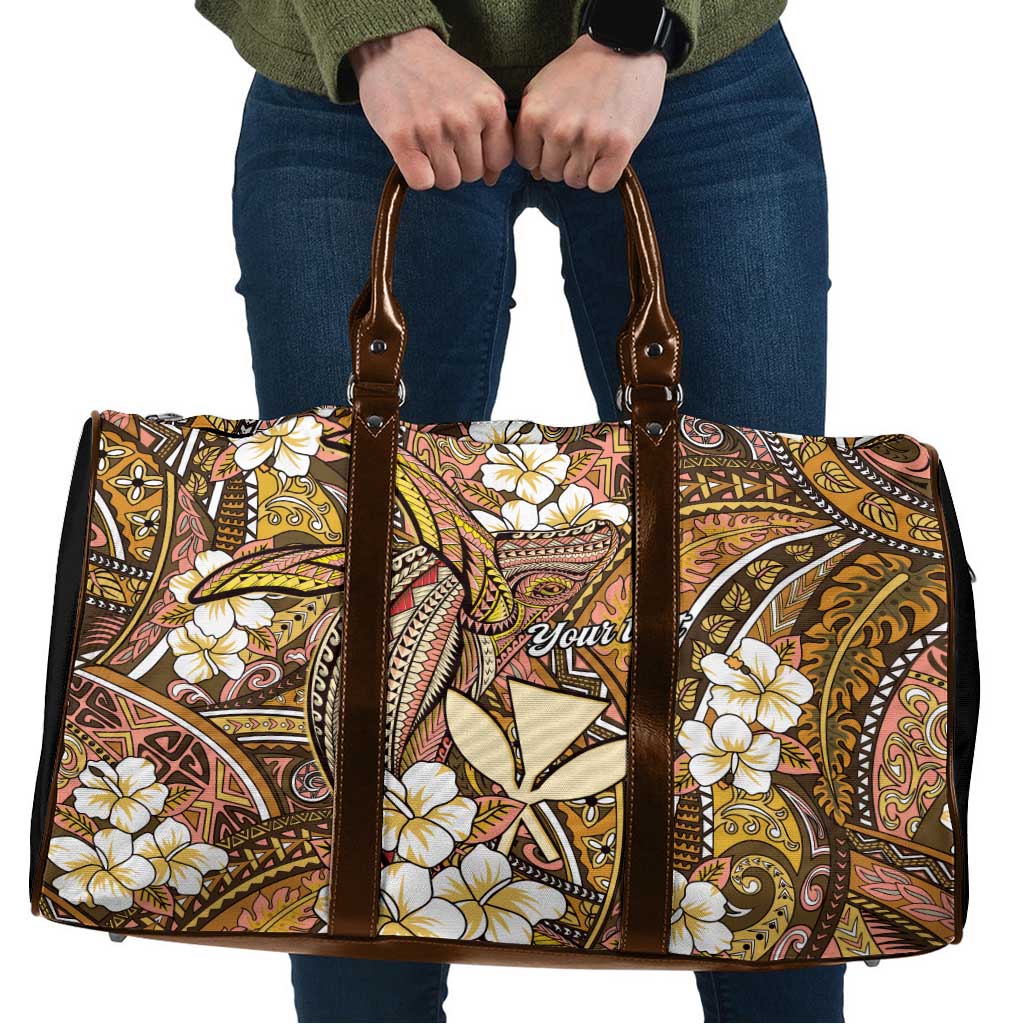 Personalised Hawaii Tribal Humpback Whale Travel Bag Melemele Hibiscus Seamless Pattern