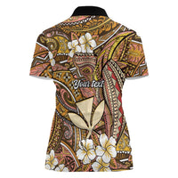 Personalised Hawaii Tribal Humpback Whale Women Polo Shirt Melemele Hibiscus Seamless Pattern