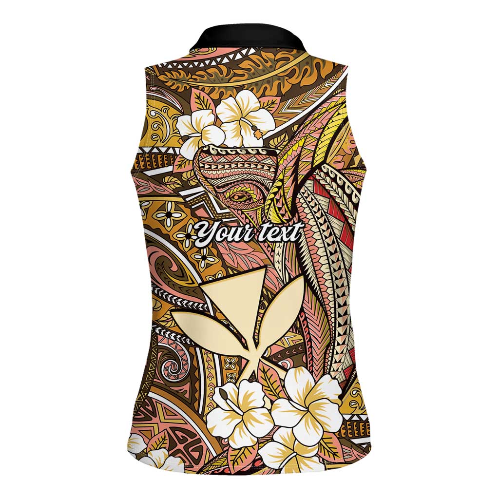 Personalised Hawaii Tribal Humpback Whale Women Sleeveless Polo Shirt Melemele Hibiscus Seamless Pattern