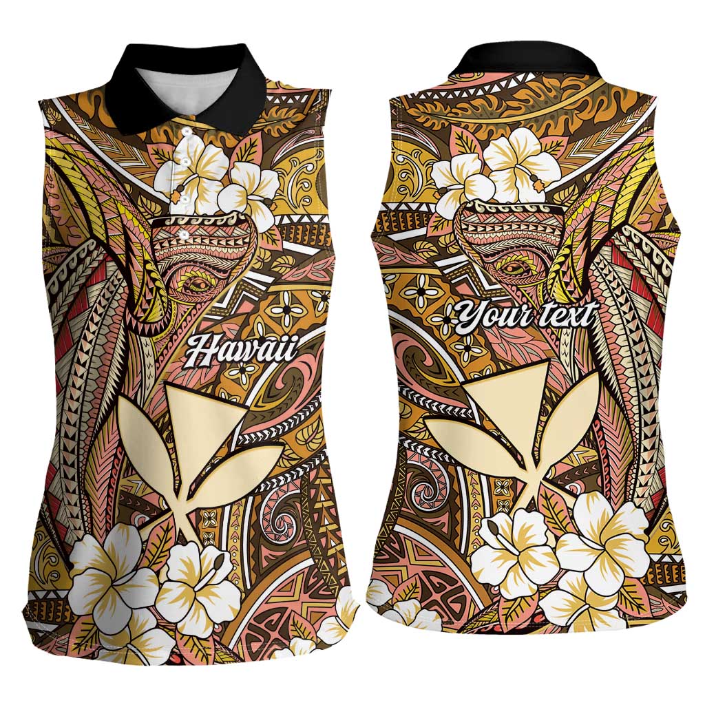 Personalised Hawaii Tribal Humpback Whale Women Sleeveless Polo Shirt Melemele Hibiscus Seamless Pattern