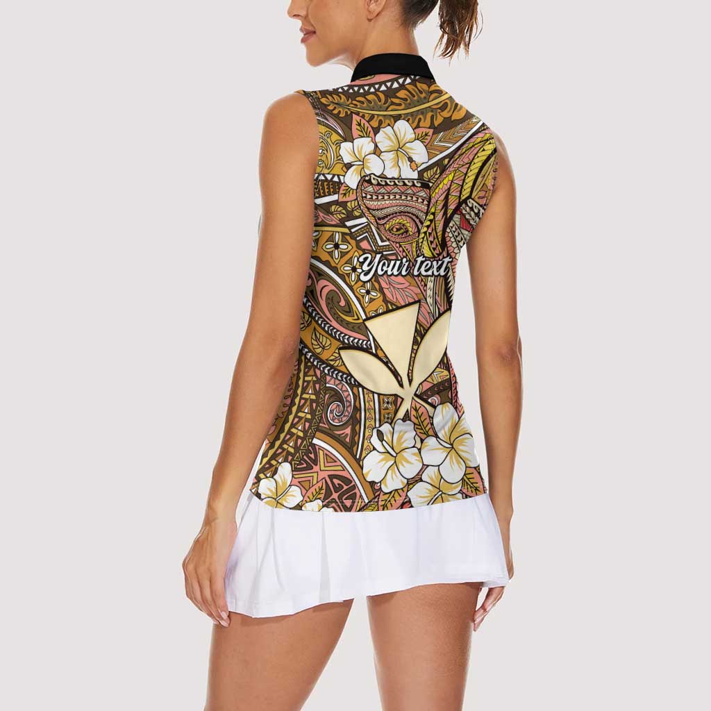 Personalised Hawaii Tribal Humpback Whale Women Sleeveless Polo Shirt Melemele Hibiscus Seamless Pattern