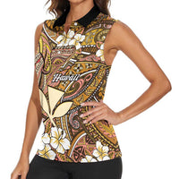 Personalised Hawaii Tribal Humpback Whale Women Sleeveless Polo Shirt Melemele Hibiscus Seamless Pattern