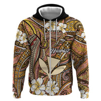 Personalised Hawaii Tribal Humpback Whale Zip Hoodie Melemele Hibiscus Seamless Pattern