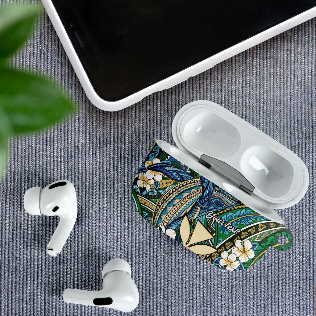 Personalised Hawaii Tribal Humpback Whale AirPods Case Omaomao Hibiscus Seamless Pattern