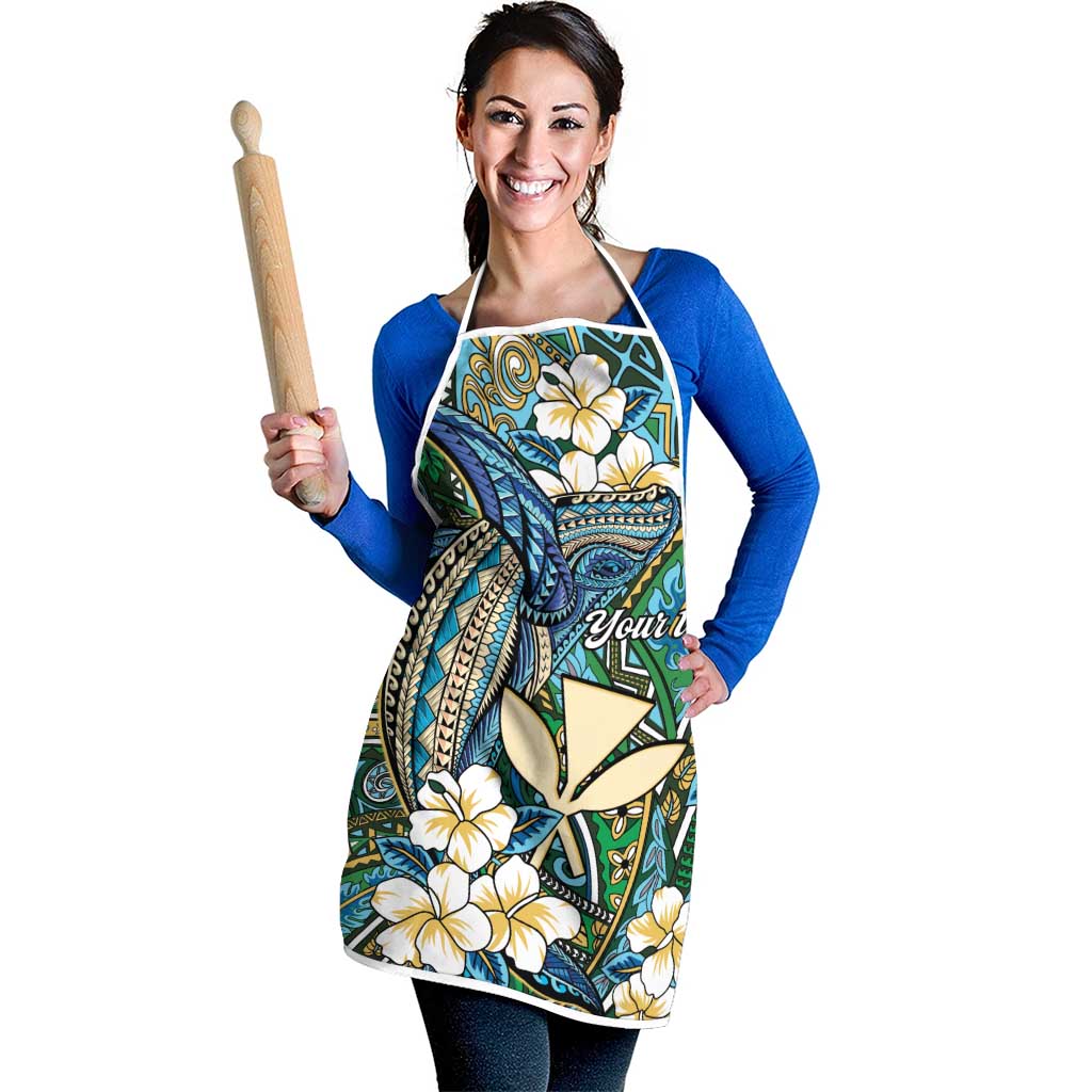 Personalised Hawaii Tribal Humpback Whale Apron Omaomao Hibiscus Seamless Pattern