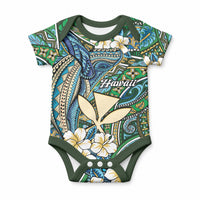 Personalised Hawaii Tribal Humpback Whale Baby Onesie Omaomao Hibiscus Seamless Pattern LT9 Blue - Polynesian Pride