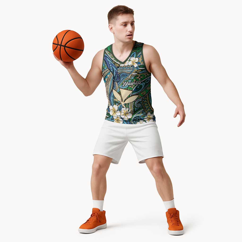 Personalised Hawaii Tribal Humpback Whale Basketball Jersey Omaomao Hibiscus Seamless Pattern