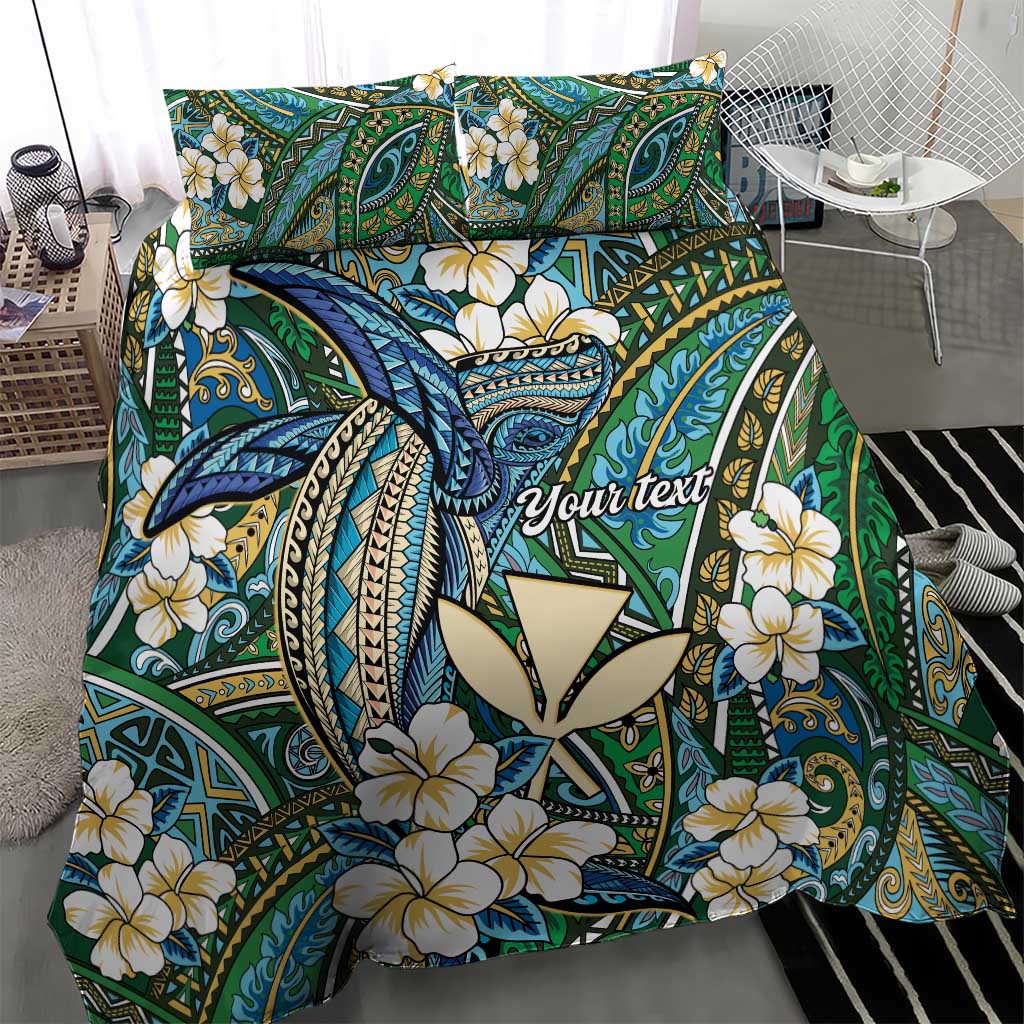 Personalised Hawaii Tribal Humpback Whale Bedding Set Omaomao Hibiscus Seamless Pattern