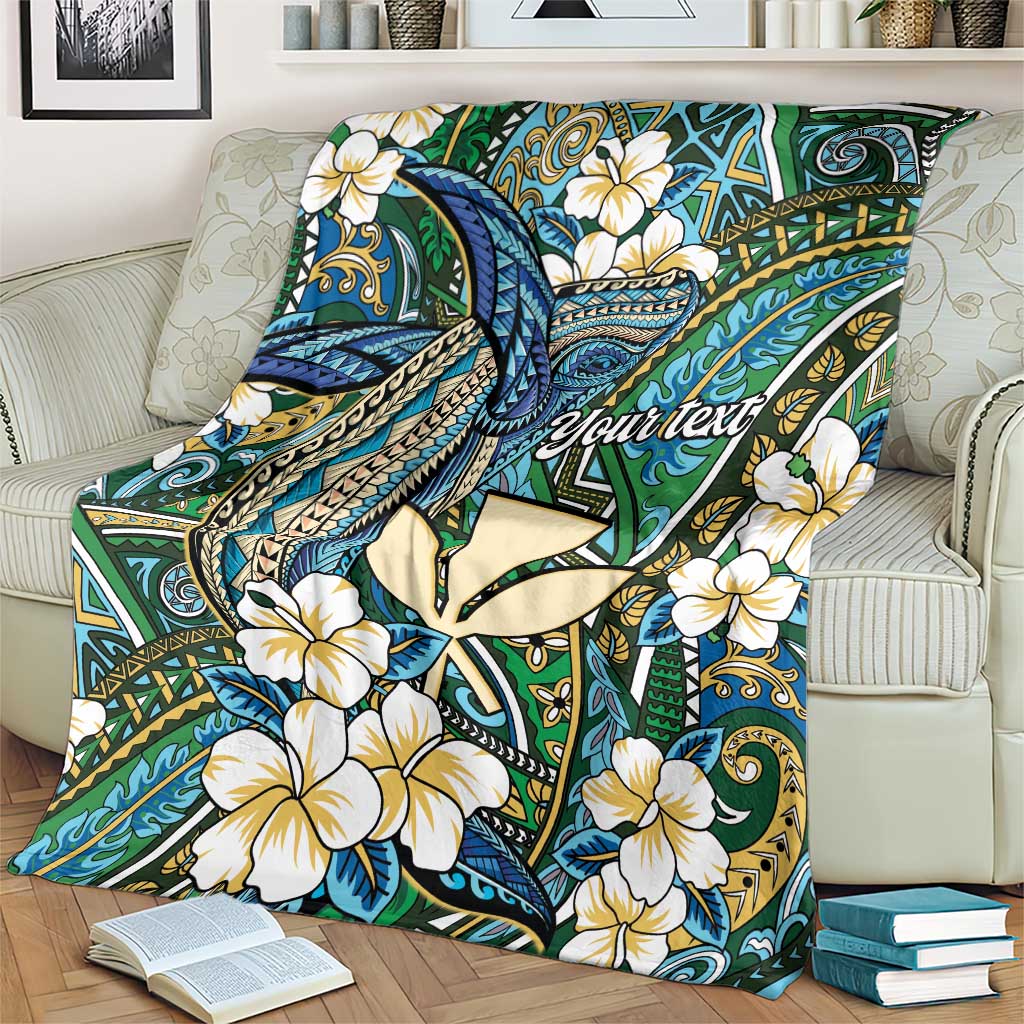 Personalised Hawaii Tribal Humpback Whale Blanket Omaomao Hibiscus Seamless Pattern