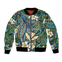 Personalised Hawaii Tribal Humpback Whale Bomber Jacket Omaomao Hibiscus Seamless Pattern