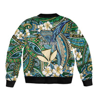 Personalised Hawaii Tribal Humpback Whale Bomber Jacket Omaomao Hibiscus Seamless Pattern