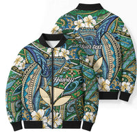 Personalised Hawaii Tribal Humpback Whale Bomber Puffer Jacket Omaomao Hibiscus Seamless Pattern