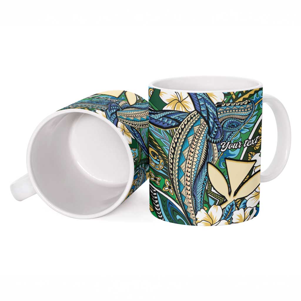 Personalised Hawaii Tribal Humpback Whale Ceramic Mug Omaomao Hibiscus Seamless Pattern